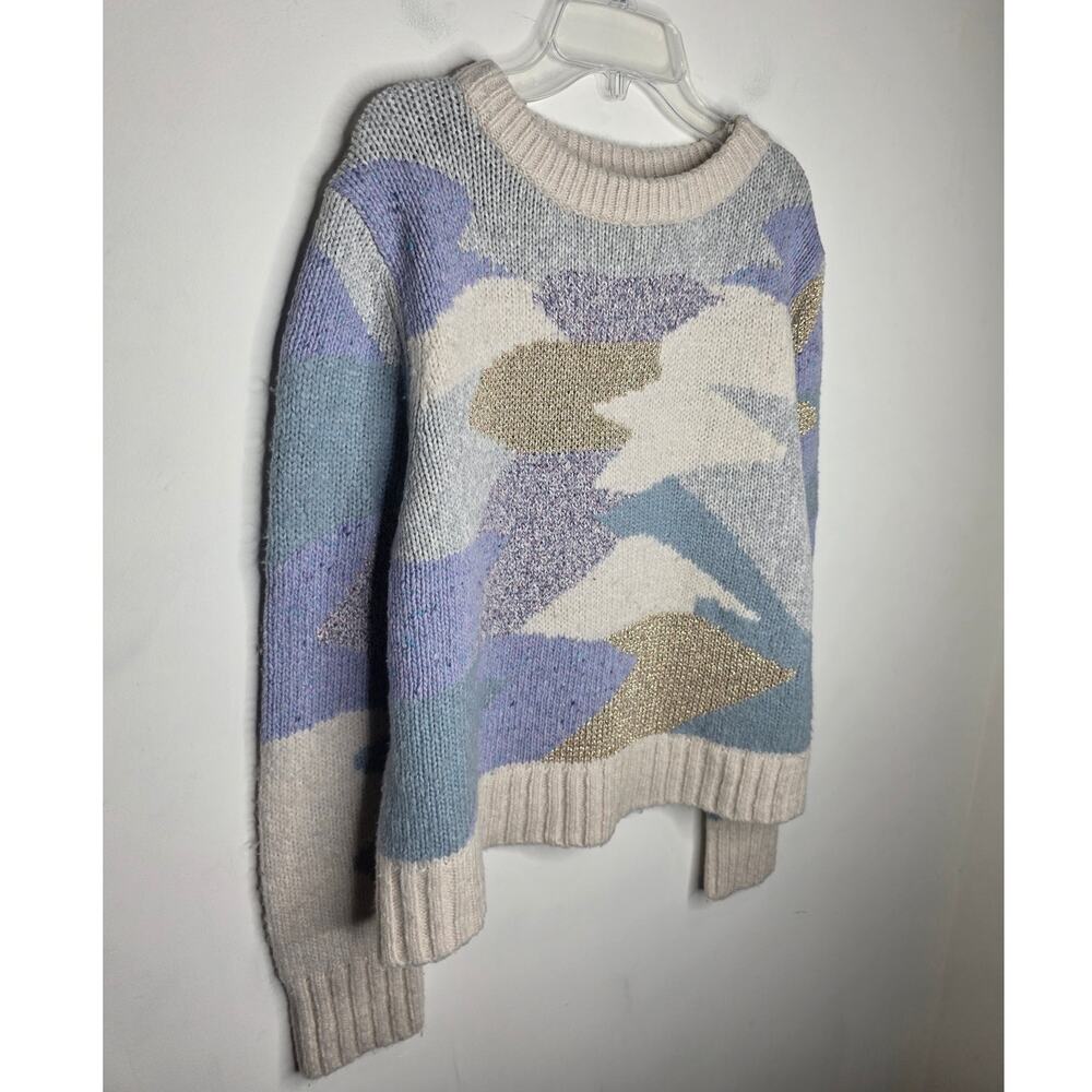 LaVie Rebecca Taylor wool alpaca blue cream purple long sleeve sweater - XL - Picture 2 of 5